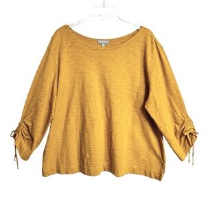 Habitat Womens Lagenlook Tee Shirt XL Golden Yellow Cinch Sleeve Boxy Oversized